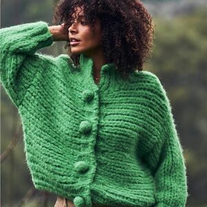 Little Lies Green Chunky Knit Button-Up Cardigan Sweater